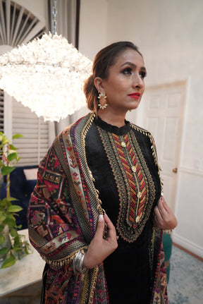 Pretty Kaur D Fashion & Beauty Black Straight fit Gota Patti Velvet Punjabi Suit with Hand Woven Dupatta 8