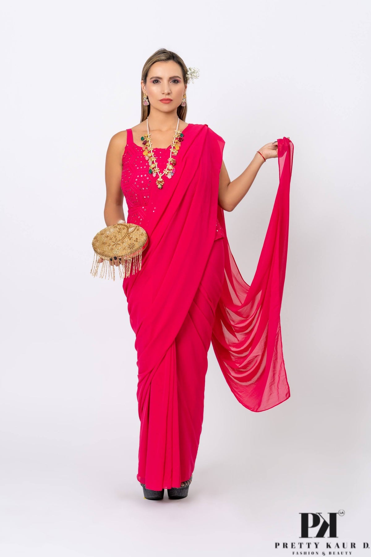 Pretty-Kaur-fashion-beauty-Red-Fuchsia-Gown-Saree-2