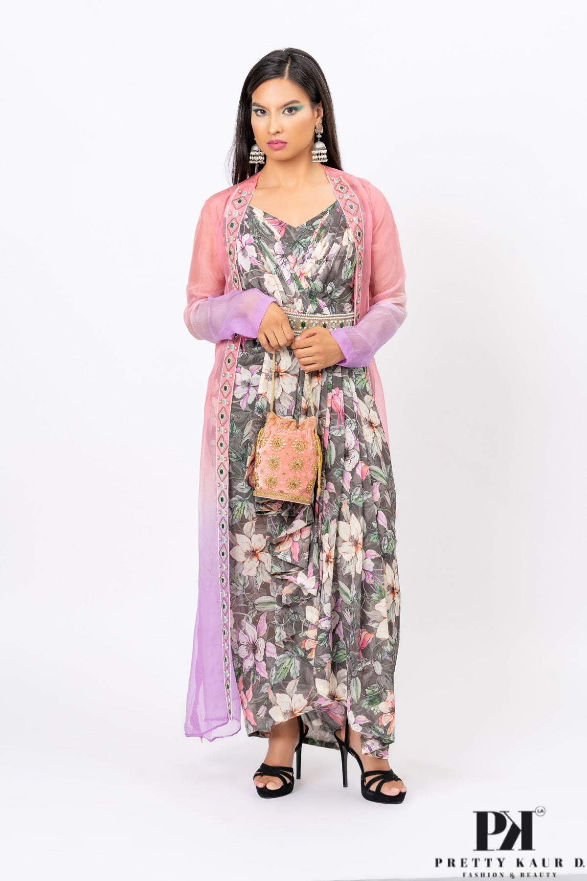 Pretty-Kaur-fashion-beauty-Dress-with-Full-Length-Pink-Jacket-1
