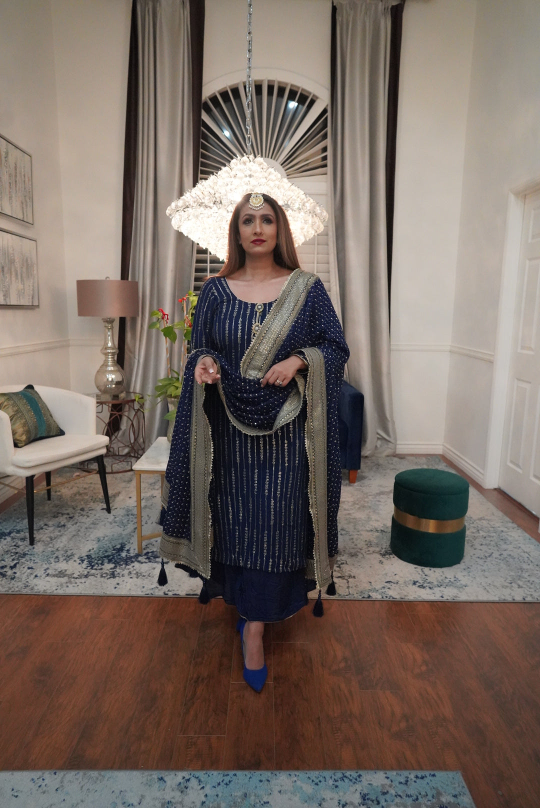 Pretty-kaur-d-fashion-Elegant-Navy-Blue-Punjabi-Suit-with-Golden-Beads-Endorsed