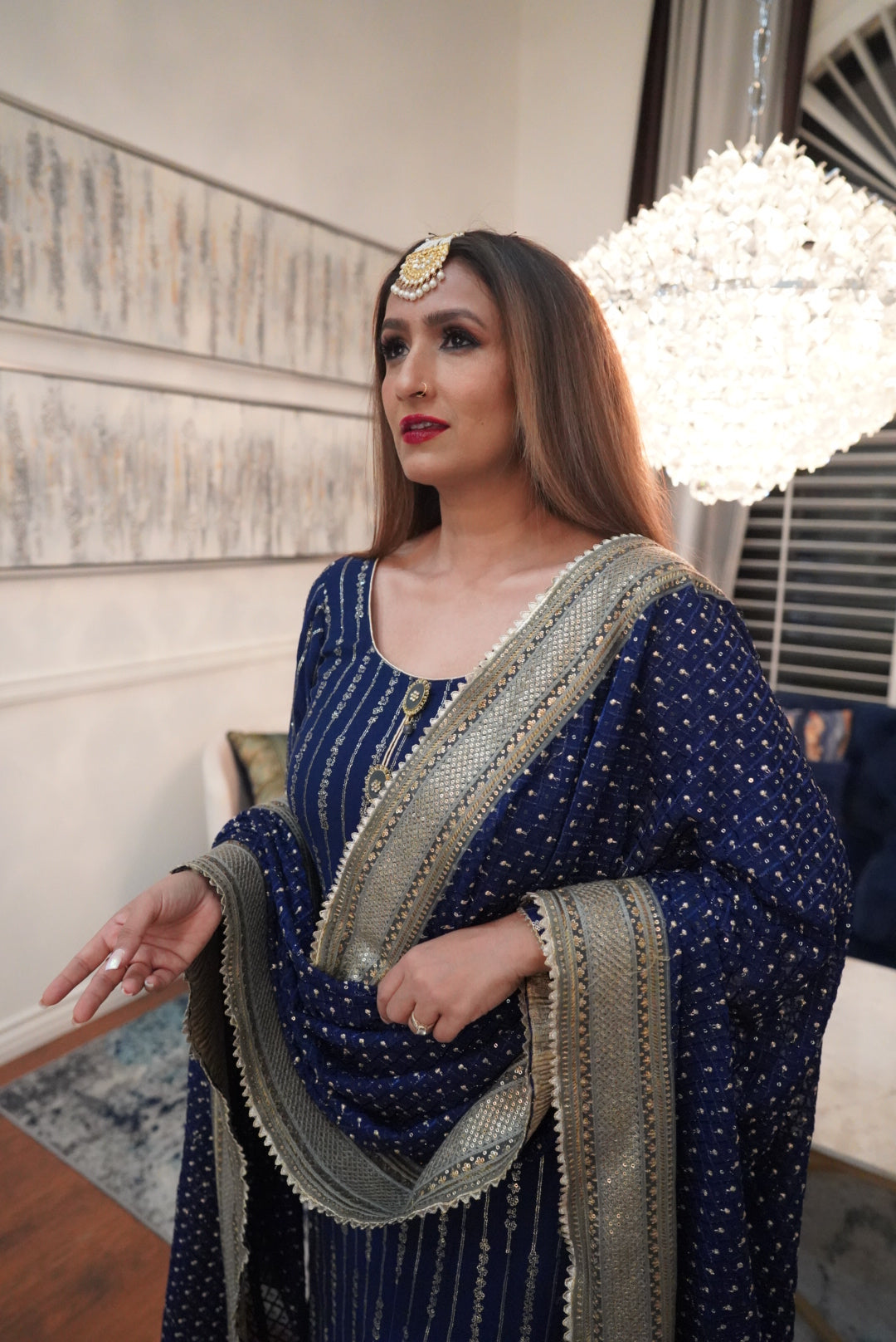 Pretty-kaur-d-fashion-Elegant-Navy-Blue-Punjabi-Suit-with-Golden-Beads-Endorsed 6